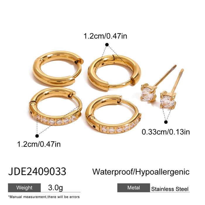 1 pair simple series  round stainless steel  gold plated rhinestone women earrings set h5Picture2