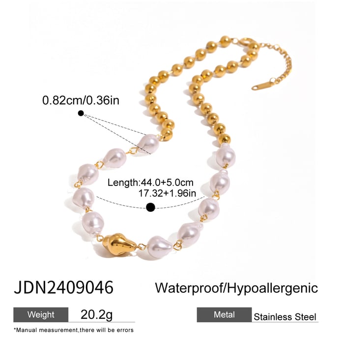 1 piece luxurious series  line stainless steel  gold plated artificial pearl women beaded necklaces h5Picture2