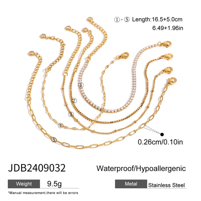 1 piece simple series  line stainless steel  gold plated rhinestone women chain bracelets h5Picture2