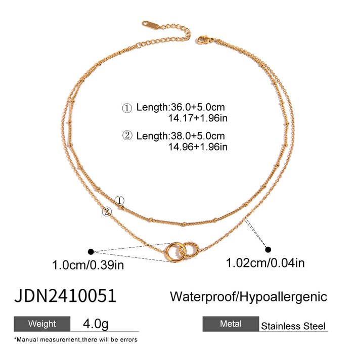 1 Stück Simple Series Einfache ringförmige Edelstahl 18 Karat vergoldete Damen-Mehrfachketten h5Bild2