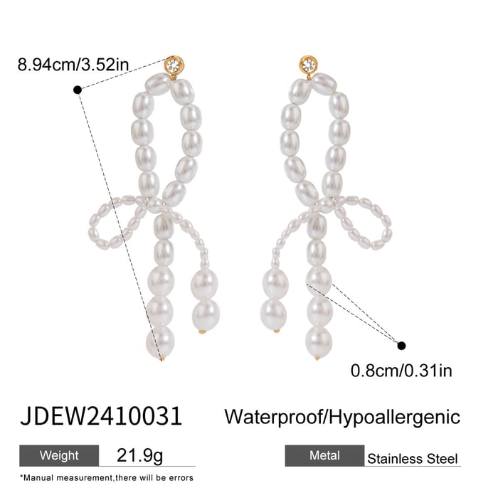 1 pair luxurious series elegant line stainless steel  gold plated artificial pearl women drop earrings h5Picture2