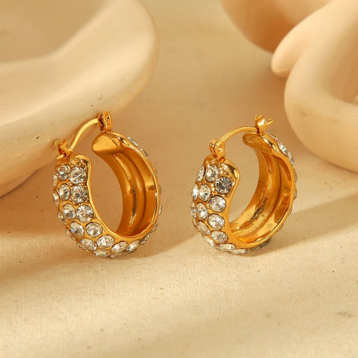 1 Paar klassische, modische Ohrringe aus 18 Karat vergoldetem Edelstahl mit Zirkonia für Damen, Schmuck für den Alltag