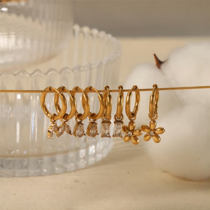 1 Paar exquisite und modische geometrische Ohrringe mit rechteckigem Zirkonia-Anhänger aus 18 Karat vergoldetem Edelstahl für Damenschmuck zum täglichen Tragen h5Bild2