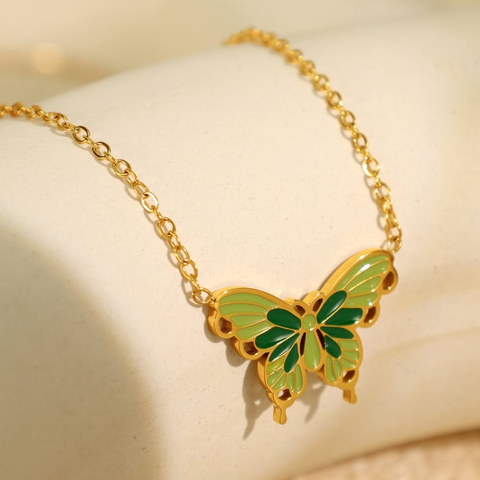 1 piece romantic series elegant butterfly titanium steel  gold color plated women's pendant necklaces