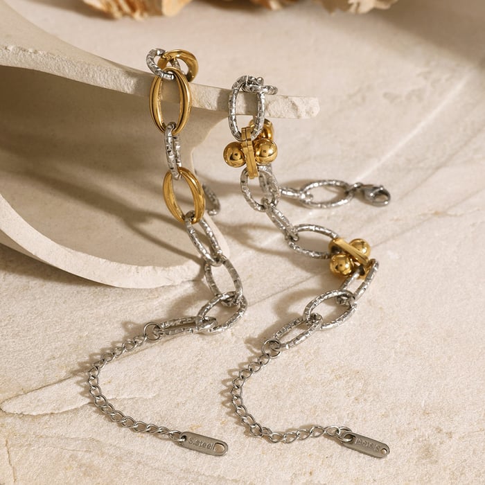 1 Paar exquisites Armband im Retro-Hongkong-Stil für Mädchen, 18 Karat Gold, Edelstahl, farblich abgestimmt auf Gold und Silber, dickes Kettenarmband im O-Stil mit Hammermuster, Damenkettenarmband h5Bild2