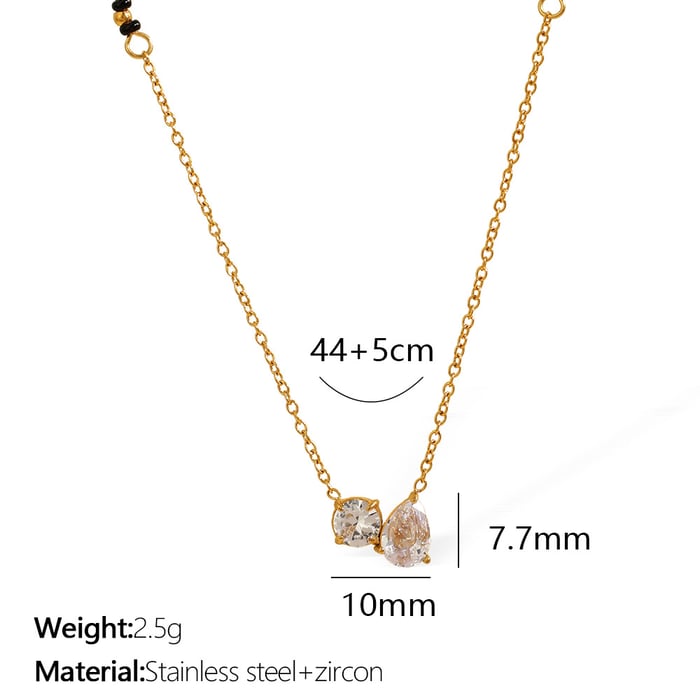 collier élégant avec pendentif géométrique en acier titane plaqué or  et strass pour femme, série romantique, 1 pièce h5Image2