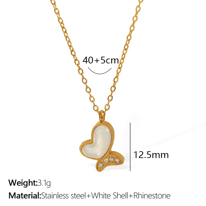 1 piece classic series natural butterfly titanium steel  gold color plated shell women's pendant necklaces h5Picture2