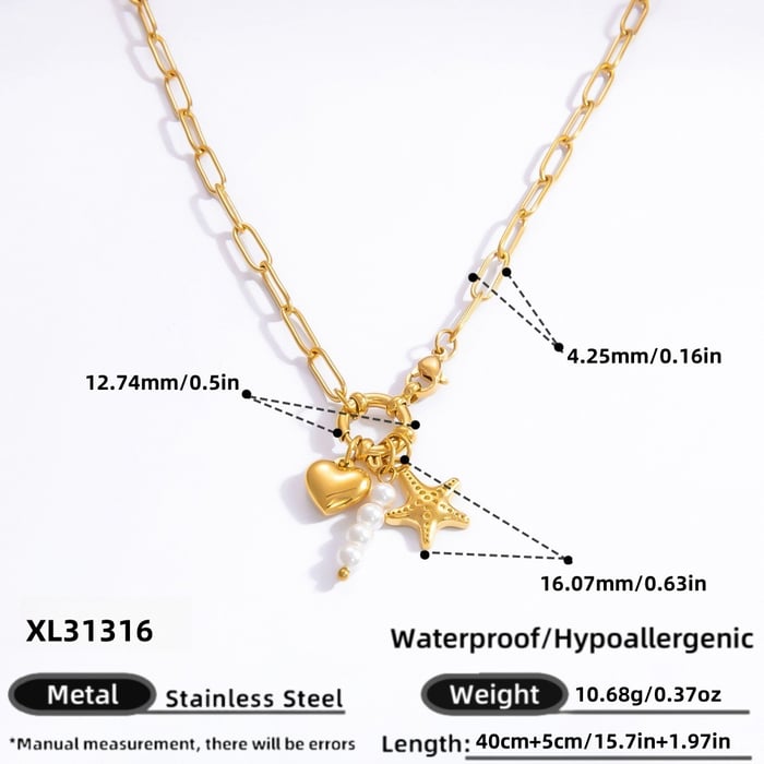 1 piece simple series elegant heart stainless steel  gold color plated artificial pearl women's pendant necklaces h5Picture2