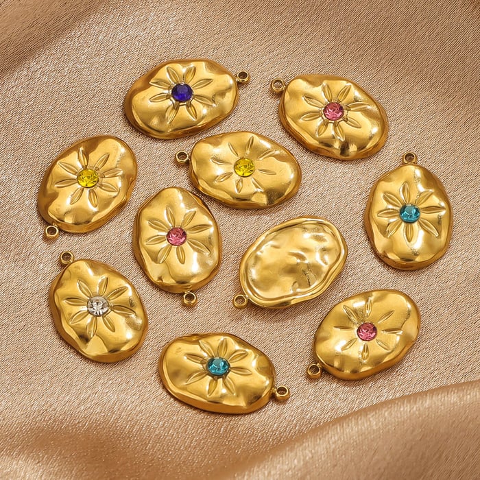 1 Paar einfache Serie elegante Blume Edelstahl 18 Karat vergoldet Strass Damen Anhänger h5Bild2