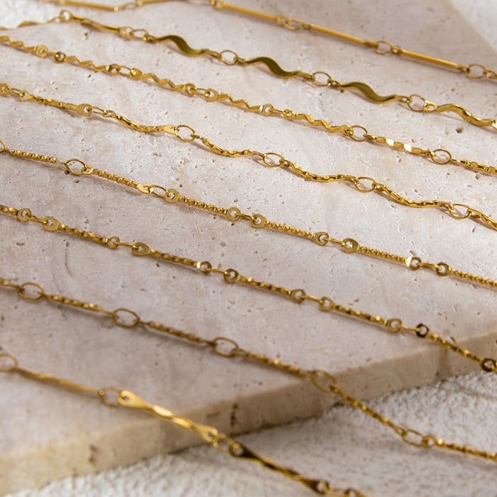 1 Piece Simple Series Daily Solid Color Stainless Steel Gold Color DIY Women's Chain Bracelets h5Picture2