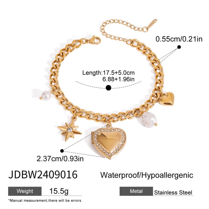 1 piece luxurious series sweet heart stainless steel  gold plated women charm bracelets h5Picture2