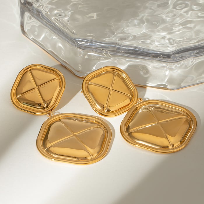 1 pair simple retro style bread shape stainless steel  gold plated women's drop earrings h5Picture2