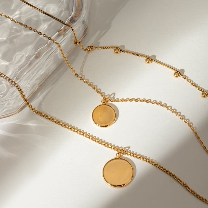 1 Stück Simple Series Klassische einfarbige Edelstahl-Mehrfachkette mit 18 Karat Goldbeschichtung für Damen h5Bild2