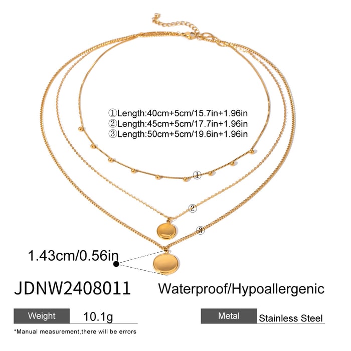 1 Stück Simple Series Klassische einfarbige Edelstahl-Mehrfachkette mit 18 Karat Goldbeschichtung für Damen