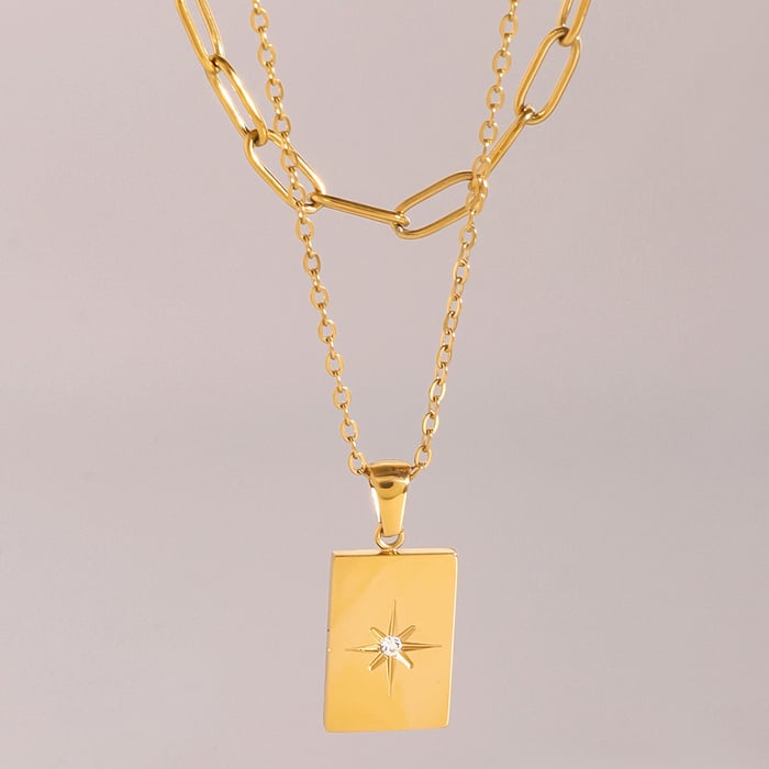 1 piece simple series simple geometric stainless steel  gold plated rhinestone women layered necklaces h5Picture2