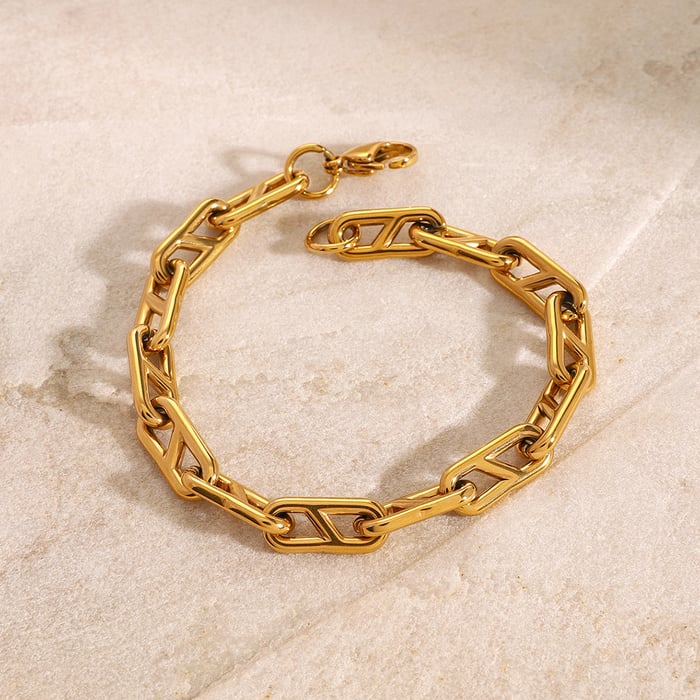 1 Stück Simple Series Klassische geometrische Edelstahl 18 Karat vergoldete Damen-Kettenarmbänder h5Bild2