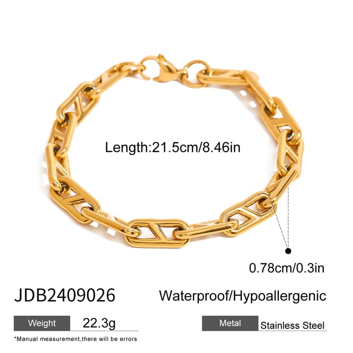 1 Stück Simple Series Klassische geometrische Edelstahl 18 Karat vergoldete Damen-Kettenarmbänder