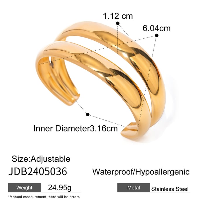 1 Stück Manschettenarmband aus goldfarbenem Edelstahl