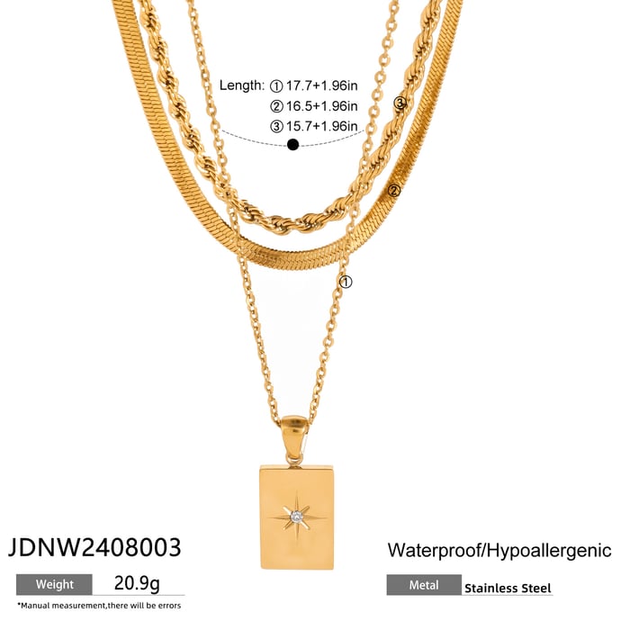 1 Stück Simple Series Lässige geometrische Edelstahl 18 Karat vergoldet Strass Damen mehrlagige Halsketten