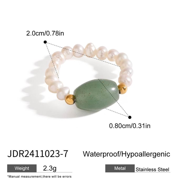 1 Piece Classic Series Elegant Beaded Stainless Steel Gold Color Natural Green Stone Women's Single Rings