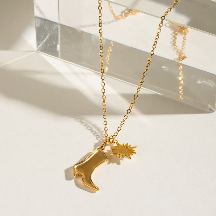 1 Stück Luxuriöse Serie Elegante Sonne/Mond Edelstahl Gold Farbe Überzogene Naturstein Damen Anhänger Halsketten h5Bild2
