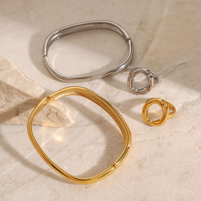 1 stück simple series ringförmige edelstahl goldfarben plattierte damenarmreifen h5Bild2
