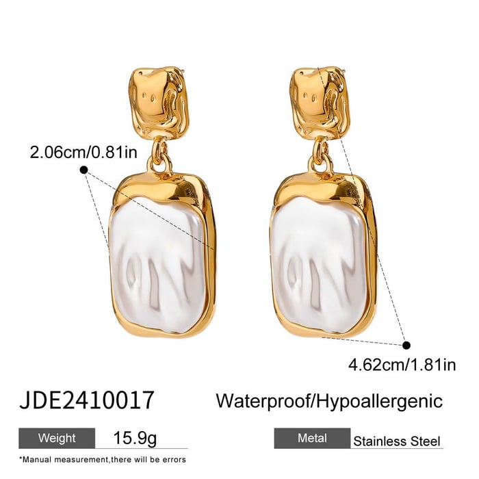 1 Pair Luxurious Series French Retro Block Stainless Steel Gold Color Elegant Women's Drop Earrings