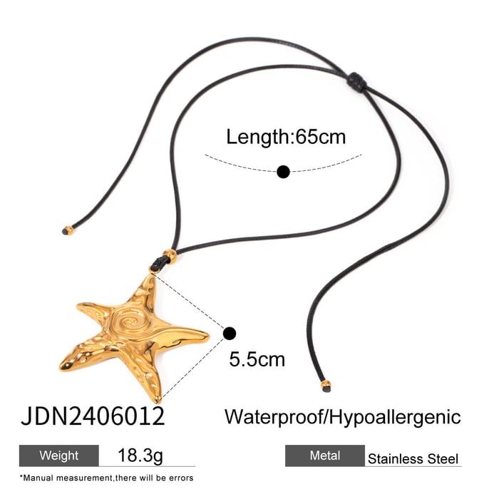 cross-border  style women's  gold stainless steel oversized retro threaded starfish pendant necklace jewelry