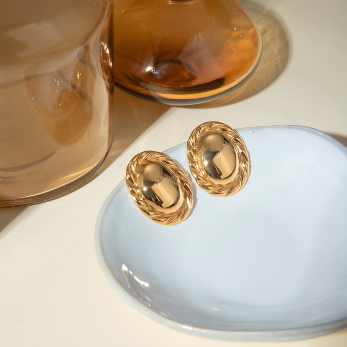  style 18 karat gold edelstahl mitte glatte hanfseilkante runde ohrringe edelstahl kein ausbleichen antiallergischer schmuck Bild2