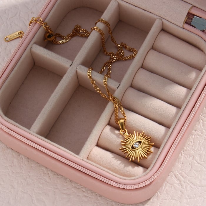 1 Stück Luxuriöse Serie Retro Eye Edelstahl Gold Farbe Damen Anhänger Halsketten h5Bild2