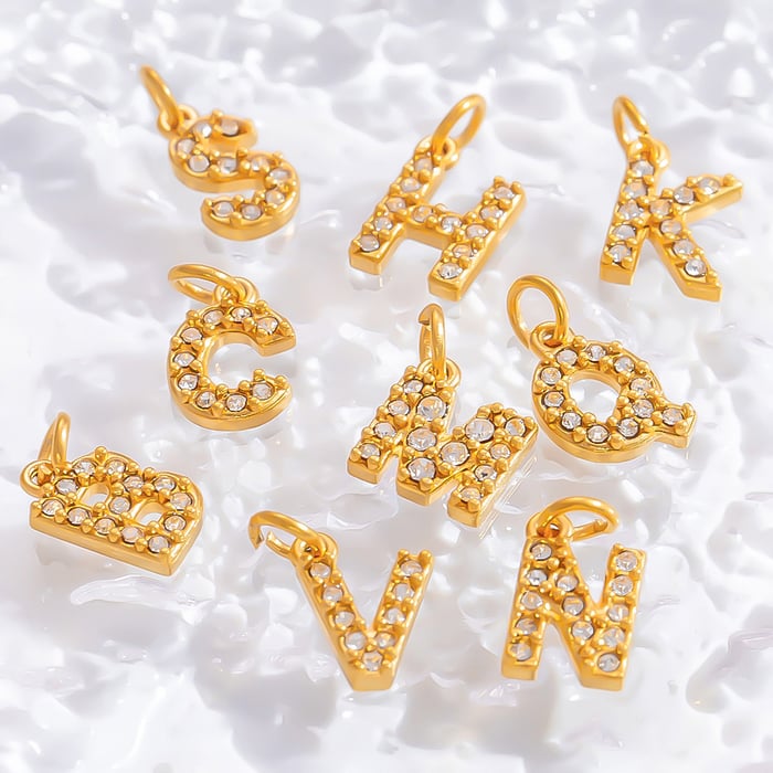 1 Stück Luxuriöse Serie Täglicher Buchstabe Edelstahl Goldfarben Damenanhänger h5Bild2