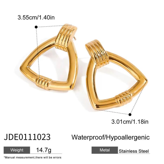 1 Pair Minimalist Series Classic Triangle Shape Stainless Steel Gold Color Women's Stud Earrings