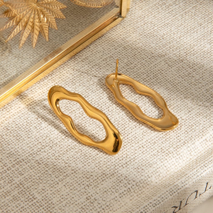 1 pair classic series  irregular oval stainless steel gold color women's stud earrings h5Picture2