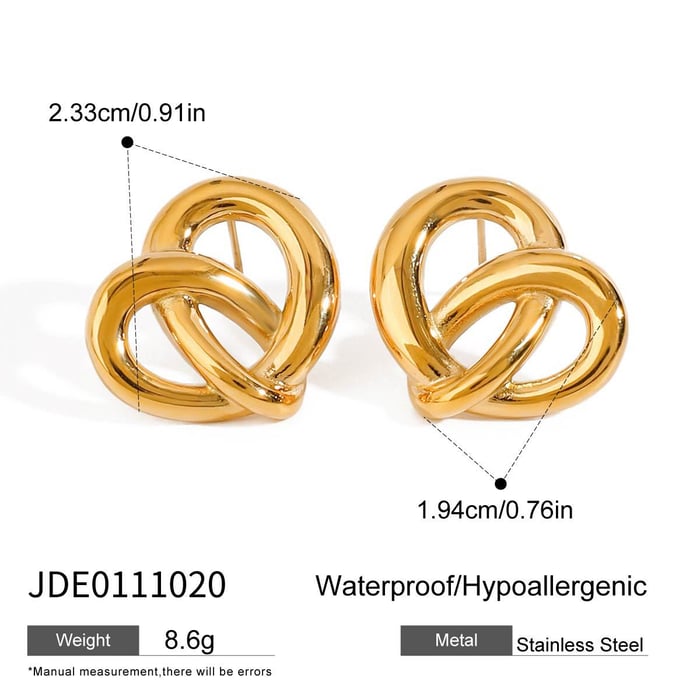 1 Pair Fascinating Series Daily Heart Knot Shape Stainless Steel Gold Color Women's Stud Earrings