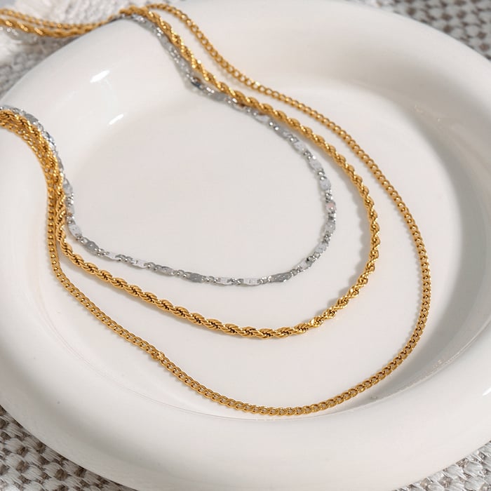1 stück simple series linie edelstahl gold farbe damen layered halsketten h5Bild2