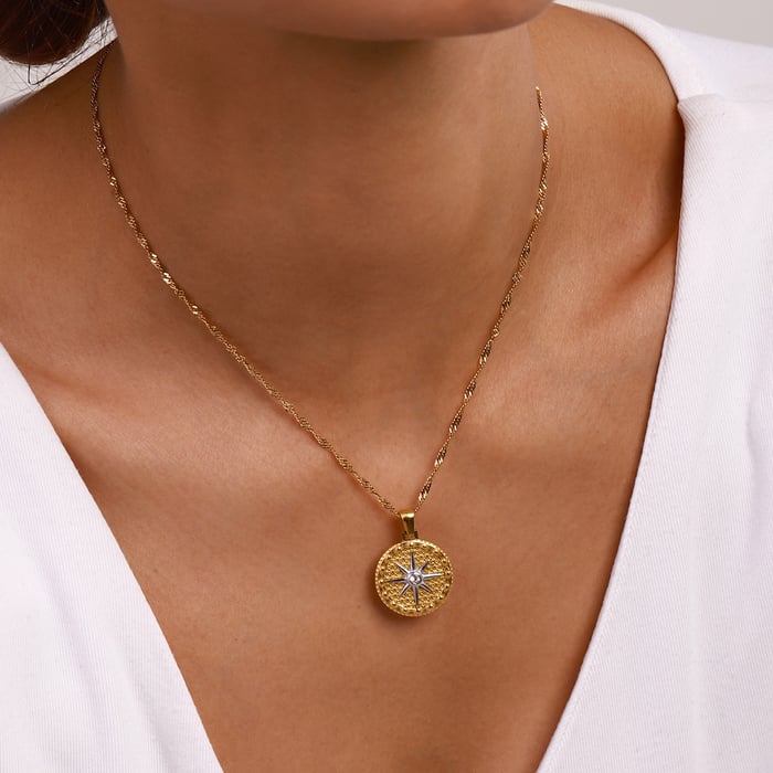 1 Piece Luxurious Series Chic Eight-pointed Star Stainless Steel Gold & Silver Color Women's Pendant Necklaces h5Picture2