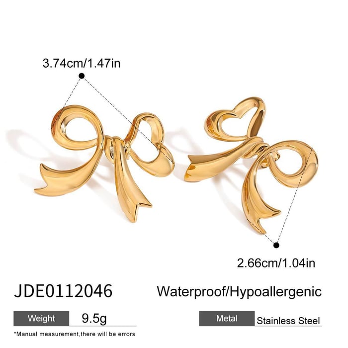 1 Pair Romantic Series Graceful Bow Knot Shape Stainless Steel Gold Color Women's Stud Earrings