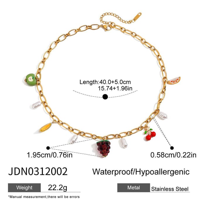 1 Piece Polychrome Series Natural Fruit Stainless Steel Gold Color Women's Pendant Necklaces