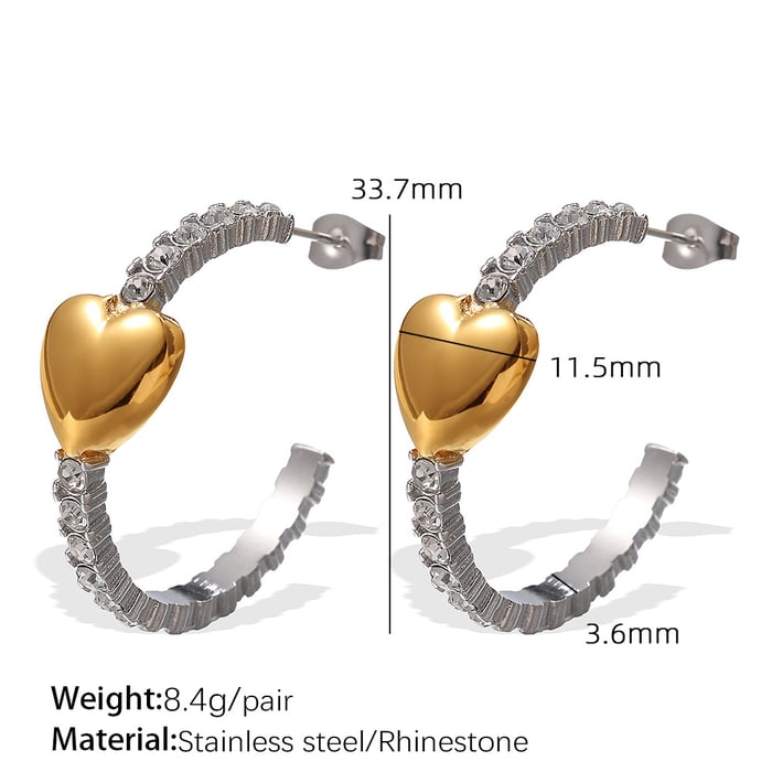 1 Pair Simple Series Elegant Heart Titanium Steel   Gold Color  Women's Hoop Earrings