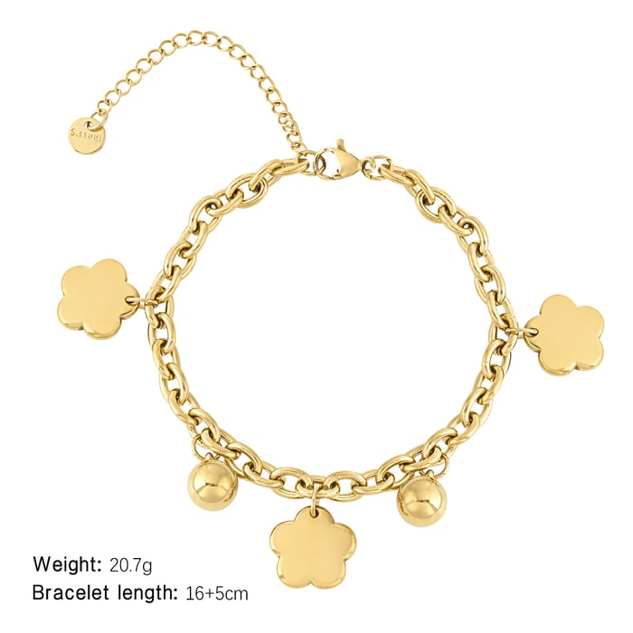 1 Piece Romantic Series Elegant Flower Titanium Steel   Gold Color  Women's Charm Bracelets 