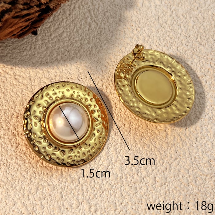 1 Paar einfache Serie Retro geometrische Edelstahl Gold Farbe künstliche Perle Damen Ohrstecker