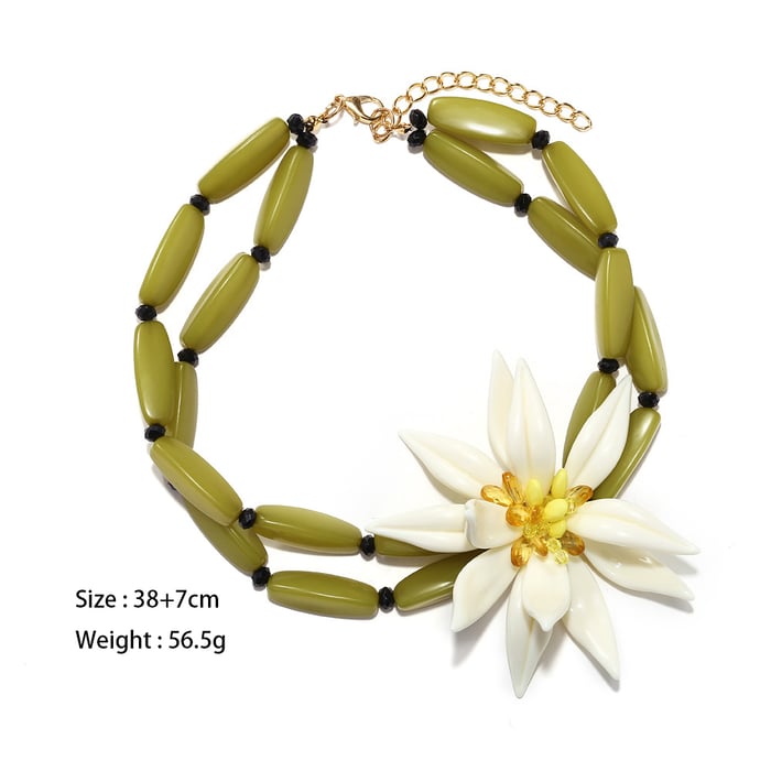 1 Piece Holiday Style Beaded Dimensional Large Flower Women's Beaded Necklaces h5Picture2