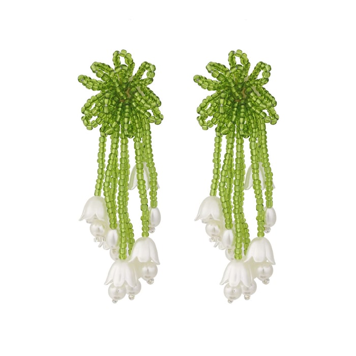 1 Pair Romantic Beaded Flower Tassel Earrings