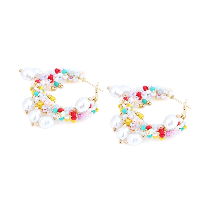 1 Pair Elegant Bead Twisted Pearl Hoop Earrings h5Picture2