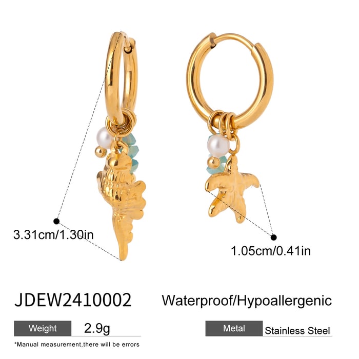 1 Pair  Oceanic Stainless Steel Gold Color Drop Earrings