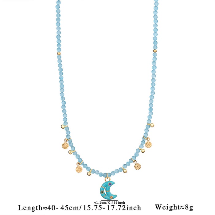 1 Piece Gorgeous Series Elegant Moon Stainless Steel Gold Color Natural Stone Women's Pendant Necklaces