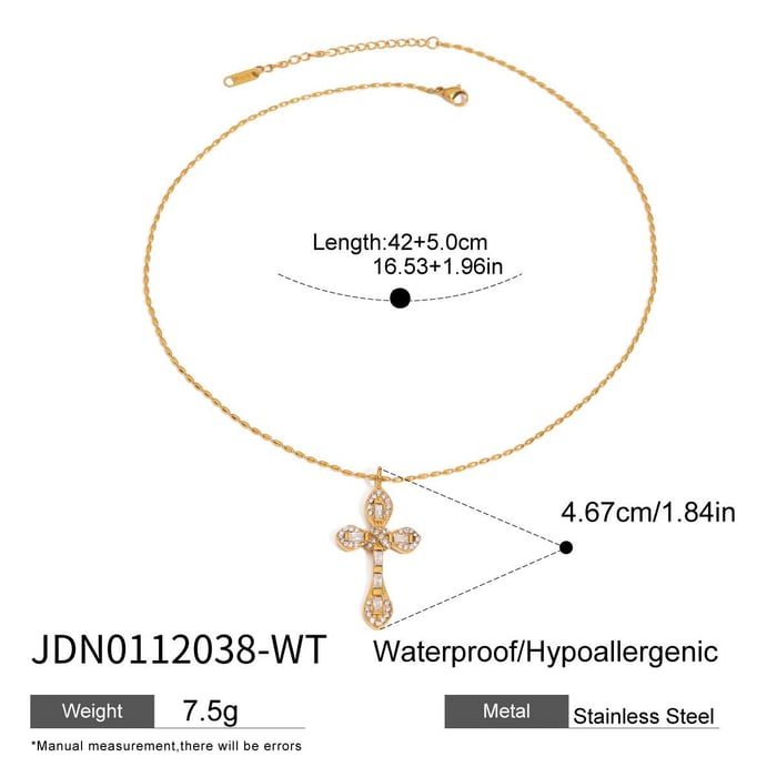1 Piece Retro Cross Stainless Steel Gold Color Women's Pendant Necklaces