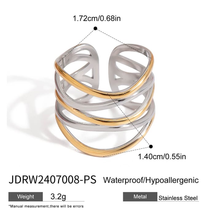 1 Stück Simple Series Einfache geometrische Edelstahl Goldfarbene Damen-Einzelringe
