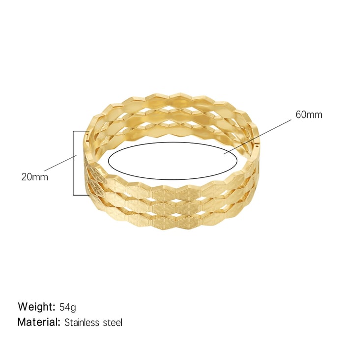 1 Piece Minimalist Series Elegant Hexagon Shape Stainless Steel Gold Color Women's Bangles 