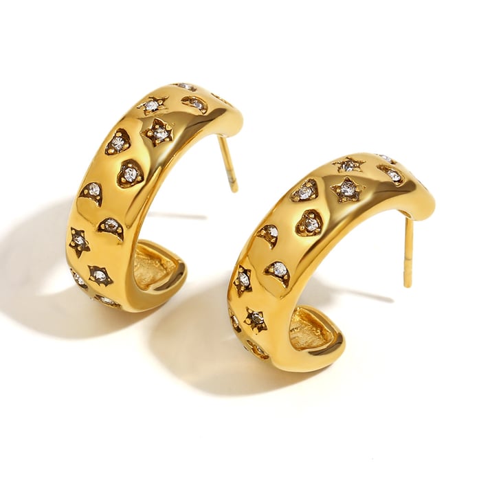 1 Paar Simple Series Klassische Sonne/Mond Edelstahl Goldfarben Strass Damen Creolen